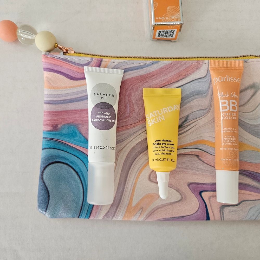 Colorful Makeup Bag with Skincare, Eye Cream, and BB Cheek Color